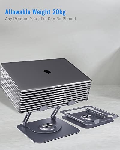Laptop Stand 360° for Desk Rotating Base, Laptop Riser Adjustable Height, Foldable Portable Aluminum Adjustable Laptop Stand Compatible with Macbook Pro Other Notebooks and Tablets 10-17"Grey