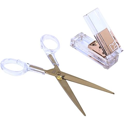 Acrylic Gold Single Hole Punch and Scissors by DS DRAYMOND STORY - Clear Desk Accessories Set Cover