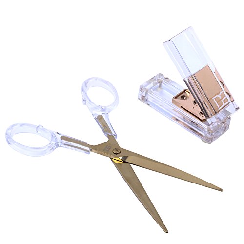 Acrylic Gold Single Hole Punch and Scissors by Draymond Story - Clear Desk Accessories Set