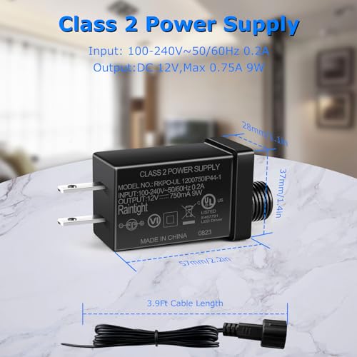 Image of 12V 9W 0.75A Class 2 Power Supply, AC to DC Low Voltage Transformer, IP44 Inflatable Power Adapter for LED Strip Lights, Christmas Decor Light, Indoor /Outdoor Use, UL Listed