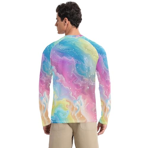 Rainbow Magic Universe Men's UPF 50+ Swim Shirts Lightweight Elasticity Men's Sun Protection Long Sleeve Summer Traje de ba?o para Hombre Manga Larga L2