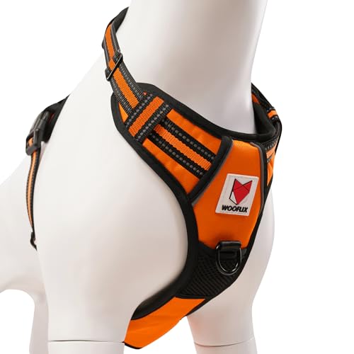 Image of Wooflix Heavy Duty Reflective Dog Harness for Big Sized Breed Dogs - No Pull, No Choke Harness for Dog with Adjustable Chest Belt with Soft Padded Handle | Orange - Size: XL (32kg to 42kg Dog)