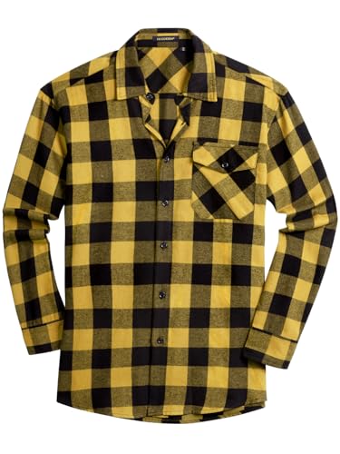 HISDERN Flannel Shirt for Men Plaid Mens Flannel Shirts Long Sleeve Yellow Flannel Casual Button Down Shirt with Pocket Regular Fit Fall Winter Spring