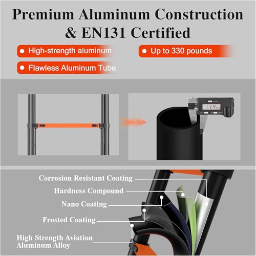 Image of Telescoping Ladder, 10.5 FT 330 Lbs Aluminum Extension Ladder, Black Orange | Telescopic, Collapsible & Adjustable, Compact Retractable Ladder for House, Roof, RV & Travel Trailer