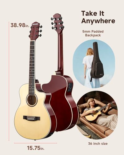 Donner 3/4 Acoustic Electric Guitar 36'' with Built-in Pickup & Tuner - image 6