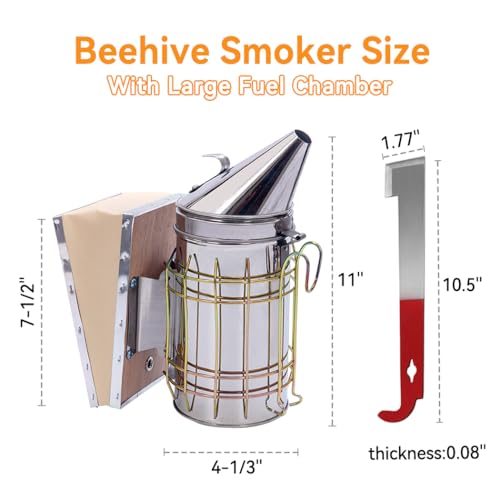 POLLIBEE Bee Smoker Stainless Steel with Heat Shield Bee Hive Tool J Hook Beekeeping Supplies and Beekeeper Tool Kit - Image 5