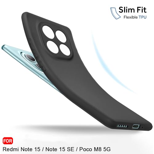 Image of TheGiftKart Sleek Back Cover Case for Mi Redmi Note 15 / Note 15 SE /Poco M8 5G | Slim Fit Protective Design | Ultra Matte Finish | Camera Protection Bump | Soft Silicon Cover Case (Silicone, Black)