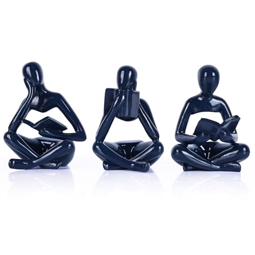 Set de 3 estatuas decorativas pensador azul QIANLING