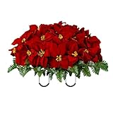 Sympathy Silks Artificial Cemetery Flowers - Winter Memorial Flowers - Christmas Poinsettias - Red Poinsettias Saddle for Headstone
