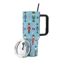 Bioworld Nutcrackers Blue 40 Oz Stainless Steel Tumbler WIth Handle & Reusable Straw