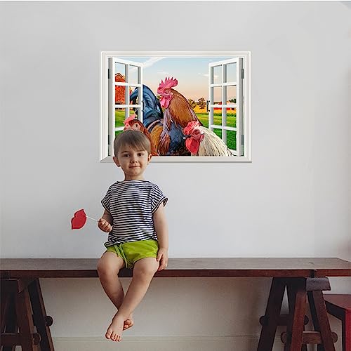 SUPERDANT Farm Chicken Window Wall Stickers Animal Rooster Wall Decals Chicken Peel and Stick Wall Art Decals for Door Wall Decoration 77×29CM - Image 3