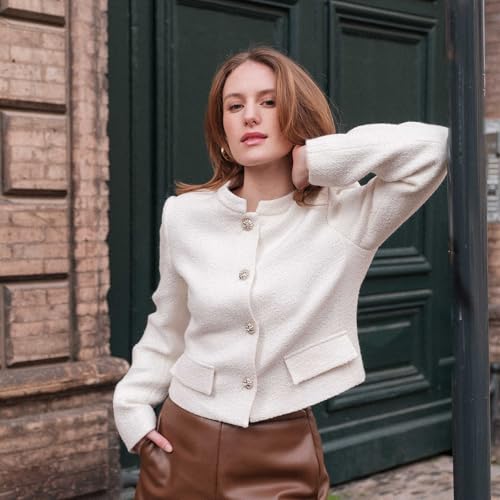 Tweed Cropped Blazer Jacket for Women Open Front Long Sleeve Slim Fit Business Casual Blazer2