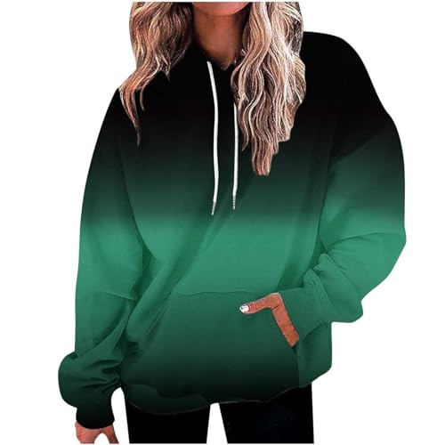 Ceboyel Womens Neon Print Oversized Sweatshirt Drawstring Pullover Sweatshirt Trendy Sweater Tops Fall Fashion Clothes 2024 Dressy Sweatshirts for Women Green 2X