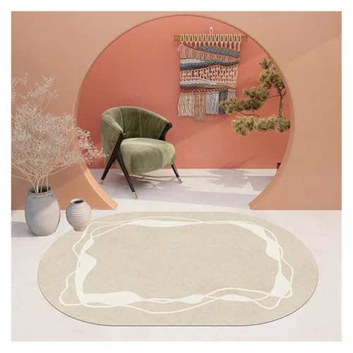 Tapis ovale luxueux beige à rayures design haut de gamme - 6