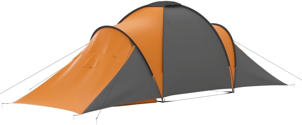 vidaXL Camping Tent - Large 6-Person Capacity - Separate Sleep Compartments - Water - Easy Assembly and Disassembly - Gray and Orange.