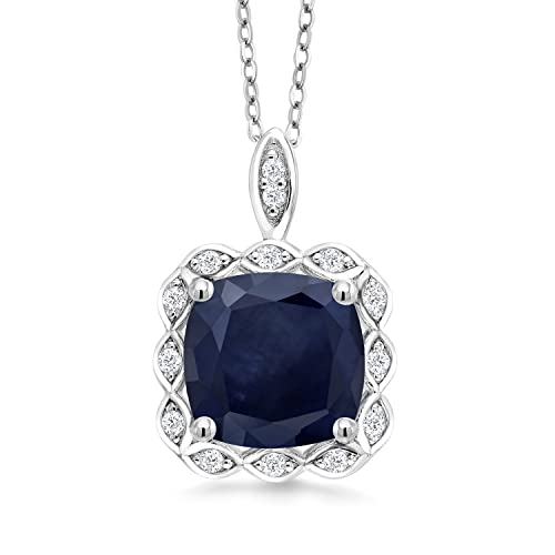 Gem Stone King 3-5 Cttw Gemstone Birthstone Halo Pendant Necklace for Women | 925 Sterling Silver | 10MM Cushion | With 18 Inch Silver Chain | Fine Jewelry Gifts for Her Mom Women Wife