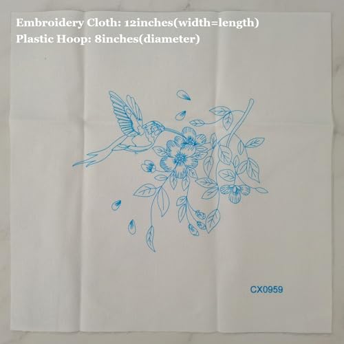 Image of Esffaci Embroidery Starter Kit for Adult Beginner with Hummingbird Flower Pattern Hand Embroidery Set with Cloth Hoop Needle Threader Floss and Instruction