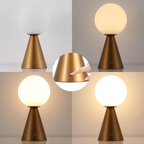 JONATHAN Y 11.75" Antique Gold Macie Modern Globe Cordless Table Lamp Set of 2, Rechargeable Dimmable Integrated LED Touch Sensor Bedside Lamp, White Frosted Glass Shade (JYL7159D-SET2) by JONATHAN Y - Image 7