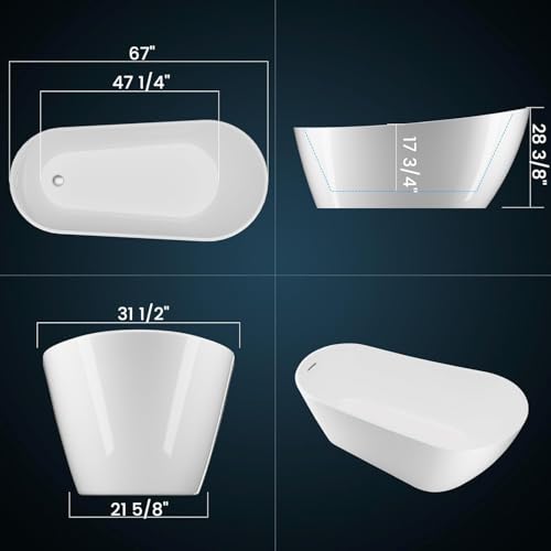 Image of 67 inch Acrylic Freestanding Soaking Bathtub, Free Standing Tub, Stylish Stand Alone Contemporary Soaking Tub with Integrated Overflow and Drain In Chrome, cUPC Certified