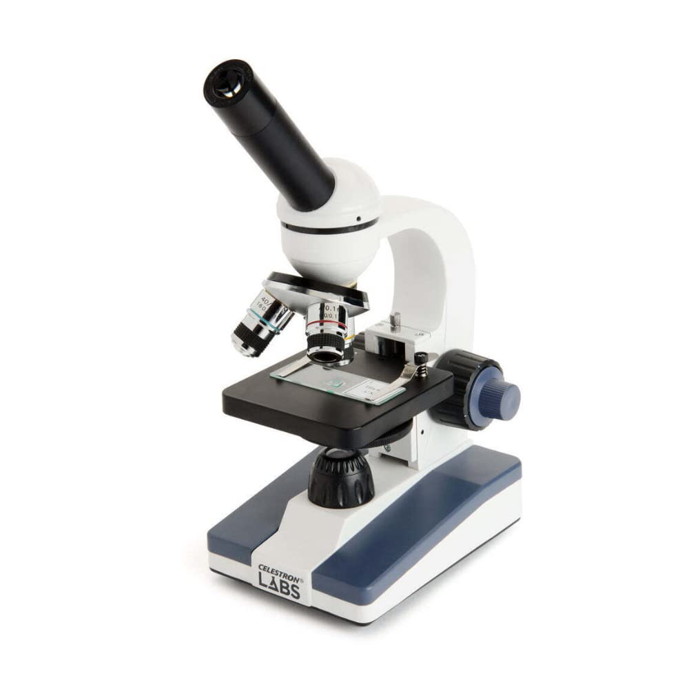 Celestron - Celestron Labs - Monocular Head Compound Microscope - 40-400x Magnification - Adjustable Mechanical Stage - Includes 10 Prepared Slides