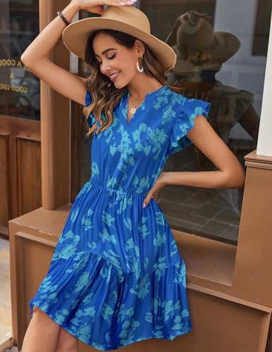 Image of HOTOUCH Women Printed Dress for Summer Short Ruffle Sleeve Dress Tiered Mini Dress with Pockets