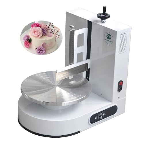 Semi Automatic Birthday Cake Smoothing Coating Machine, AC110V 6-14in Cake Cream Spreading Machine, Cakes Decorating Cream Coating Machine Turntable with Graduated Scraper, Baking Supplies (White)