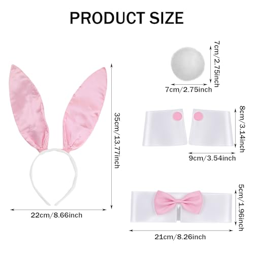 Set Costume Lapin – Oreilles, Nœud Papillon, Manchettes, Queue – Pour Adulte Et Enfant, Idéal Noël, Pâques, Cosplay, Halloween