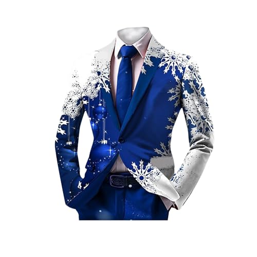 Mens Christmas Blazer Ugly Jacket Lightweight Xmas Snowflake Printed One Button Business Office Jacket Work Blazers