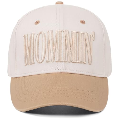 Mommin Trucker Hat for Women Vintage Two-Tone mom hat with Mommin 3D Embroidery New Mom Gifts Mothers Day Outfits Light Khaki