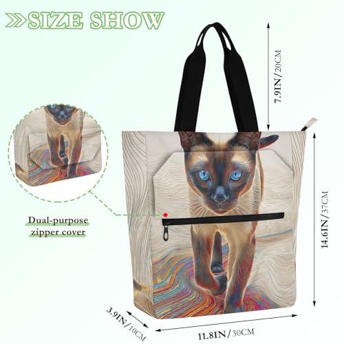 Bolsa de libros con gato siamés 3D para llevar a la escuela, biblioteca o playa 4