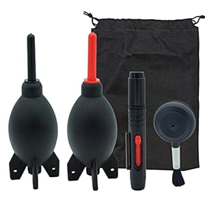 Lens Cleaning Kit Contains 2 Pcs Rubber Rocket Air Blower Duster, Lens Cleaning Pen, Blower Brush Dust Cleaner and Carrying Pouch, for Lens, Camera, SLR, Telescope, Magnifying Glass, Phone