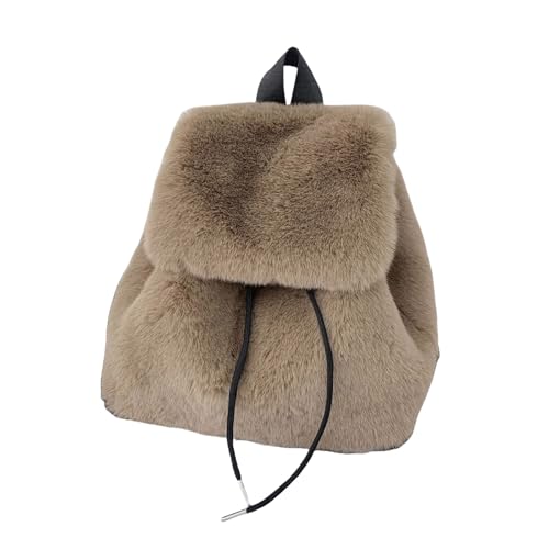 Sac à dos en peluche avec cordon et rabat style doudou marron