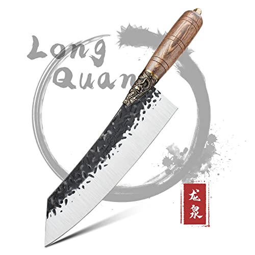 Kitory Handmade Kiritsuke Chef Knife Vegetable Kitchen Knife 8 inch for slicing meats, High Carbon Steel Dragon Blade, Wenge Wood Handle, Chinese Longquan Knife with Gift Box for Home