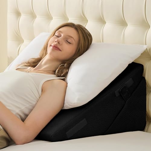 Image of Sasttie Wedge Pillow for After Surgery, Adjustable Bed Wedge Pillow Headboard for Acid Reflux, Sleeping, Neck & Back Support, with Removable Cover, Black