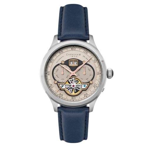 Thomas Earnshaw Men's 43mm Baron Grand Date Calendar Open Heart Automatic Camel Blue Watch with Leather Strap ES-8187-04