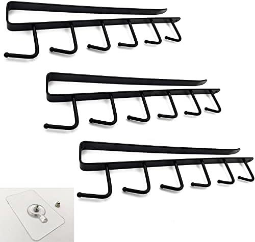3 Pcs Cup Racks Holders Under Cabinet, Tea Coffee Cup Shelf Hanger Wall Holder Hooks, Wine Glasses Storage Hooks, Kitchen Ties Belts Scarf Hanging Storage Rack Hooks - Black