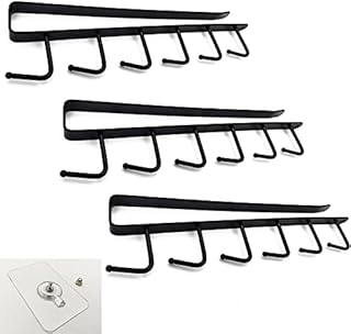 3 Pcs Cup Racks Holders Under Cabinet, Tea Coffee Cup Shelf Hanger Wall Holder Hooks, Wine Glasses Storage Hooks, Kitchen Ties Belts Scarf Hanging Storage Rack Hooks - Black
