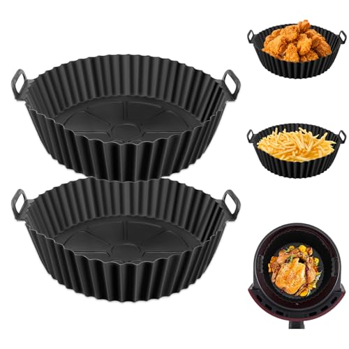 Koboko Silikonform für Heißluftfritteuse, 2Pcs Airfryer zubehör, Airfryer Silikonform, Silikoneinsatz für Heißluftfritteuse, Wiederverwendbar Anstelle Backpapier für Mikrowelle Zubehör