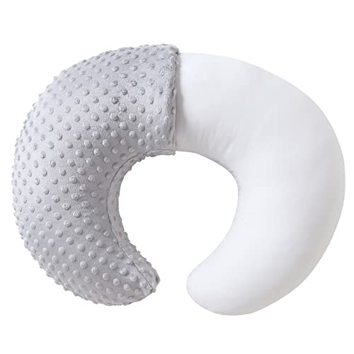 Nursing Pillow and Positioner, Breastfeeding, Bottle Feeding, Baby Sitting Support with Removable Ultra Soft Cover, Tummy Time Support for Baby Boys and Girls (Gray)