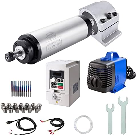 CNC Spindle Motor Kits, 110V 0.8KW 65mm Water Cooled Spindle Motor CNC Motor +110V 1.5KW VFD+Clamp Mount +Water Pump+ Water Pipe+ER11 Collet Set + Drill bits+ Wires+Wrenches for CNC Router Machine