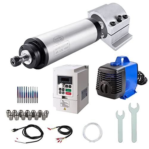 Cnc Spindle Motor Kits, 110V 0.8Kw 65Mm Water Cooled Spindle Motor Cnc Motor +110V 1.5Kw Vfd+Clamp Mount +Water Pump+ Water Pipe+Er11 Collet Set + Drill Bits+ Wires+Wrenches For Cnc Router Machine #TOP3