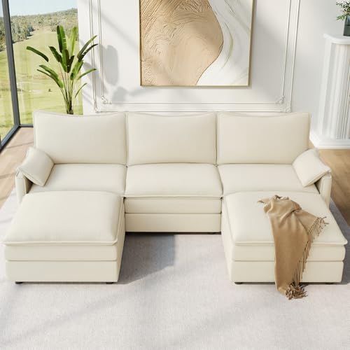 Vesgantti 108″ U Shaped Sectional Couch, Comfy Cloud Modular Sectional Sofa with 2 Ottoman Deep Seat Chenille Modern Cloud Sofa, Modular Sofas for Living Room, Bedroom and Apartment, Beige