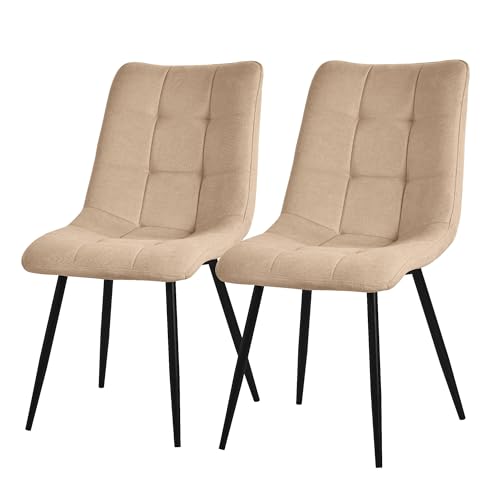 ML-Design Set de 2 Chaises de Salle à Manger Marron Clair, avec Revêtement en Tissu Polyester et Pieds Métalliques Noirs, Chaises de Cuisine avec Dossier,...
