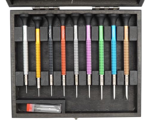 KD89 Horotec MSA01.020 (01.020-E) Set of Precision Watchmakers Screwdrivers in Aluminium and Stainless Steel Bits - Swiss Made Red