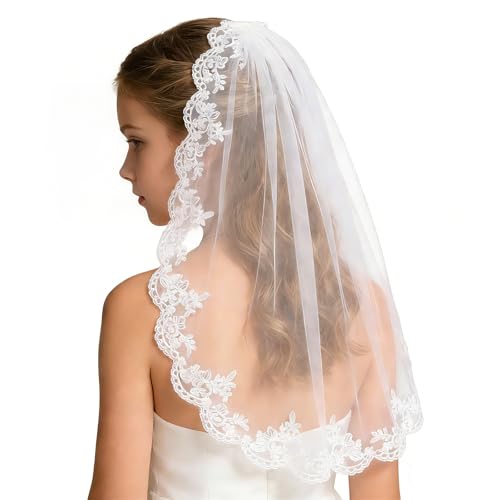 Jaciya First Communion Veil Wedding Veil with Lace Edge Bachelorette Party Decorations Special Occasion Hair Accessories