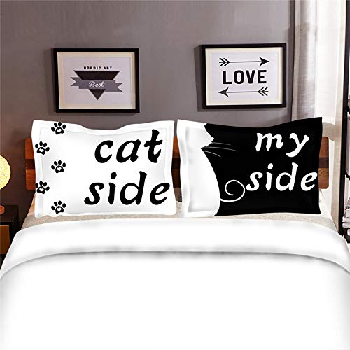 Black White Printed Duvet Cover Set King Size Cat Side My Side Bedding Set 3D Print Comforter Cover with 2 Pillow Shams Soft Microfiber Modern Style Quilt Cover Zipper 3 Pcs Personalized Boys - Image 4