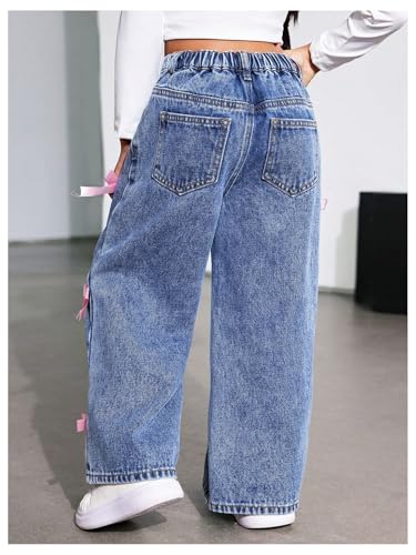 WDIRARA Toddler Girl's Bow Knot Baggy Denim Pants Elastic High Waisted Wide Leg Jeans2