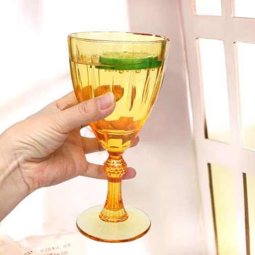 Clear Glass Goblet , Set Of 6 Drinking Glasses With Stem , 10 Oz Embossed Design | Wedding, Party Glass Set Of 6 For Wine Or Water (Multi-Color) #TOP4