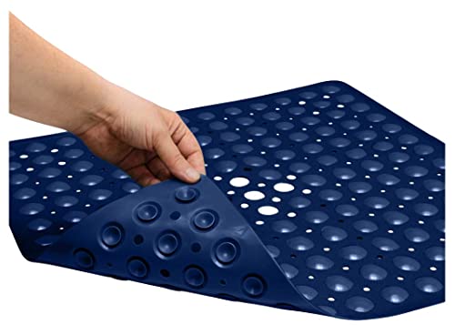 Image of ENKOSI 21 x 21 inch Square Non-Slip Shower Mat - Anti-Slip Shower Mats for Inside Shower - Secure Grip for Shower Stall Floors - Quick-Dry with Drain Holes (21x21 Navy Blue)