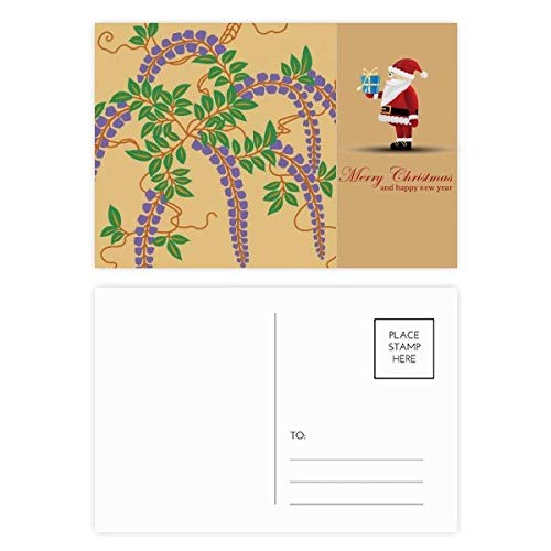 Cartes postales style peinture japonaise fleur violette et Père Noël